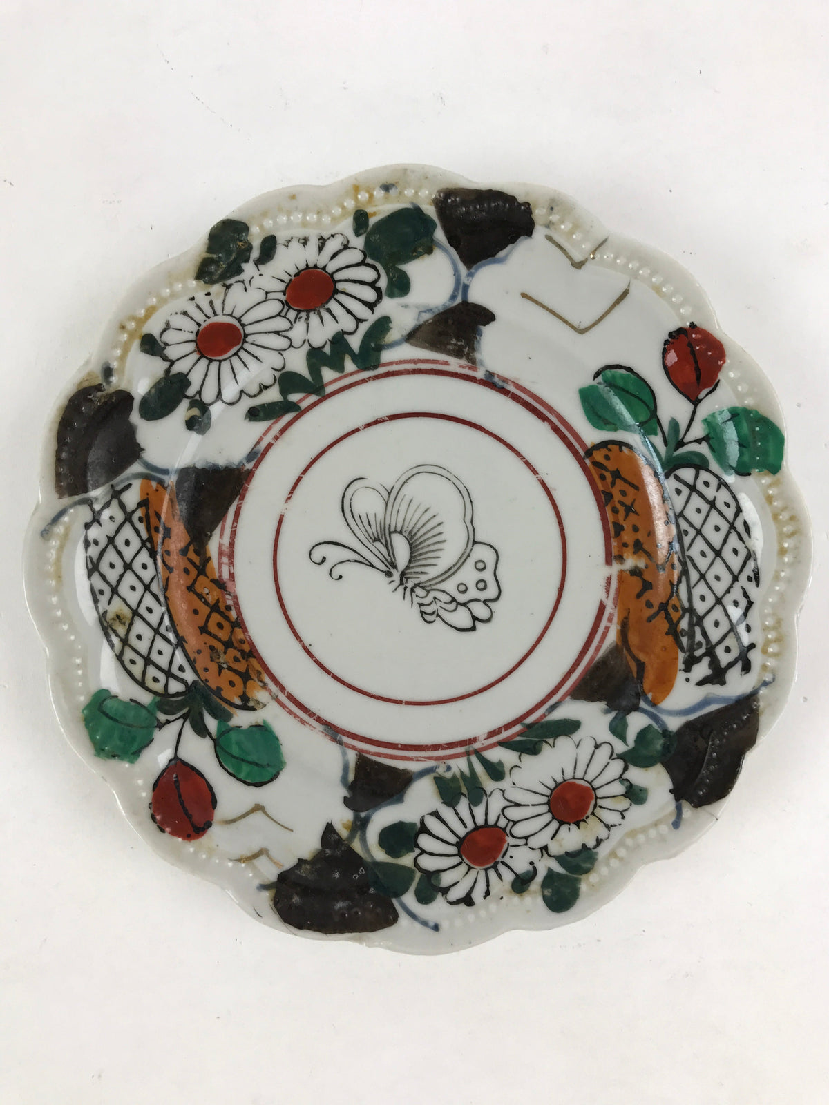 Antique Japanese Porcelain Plate White Floral Butterfly Kozara Yakimono PY465
