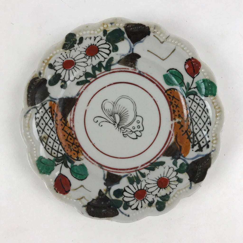 Antique Japanese Porcelain Plate White Floral Butterfly Kozara Yakimono PY465