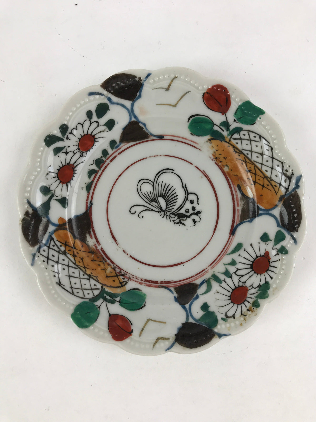 Antique Japanese Porcelain Plate White Floral Butterfly Kozara Yakimono PY467