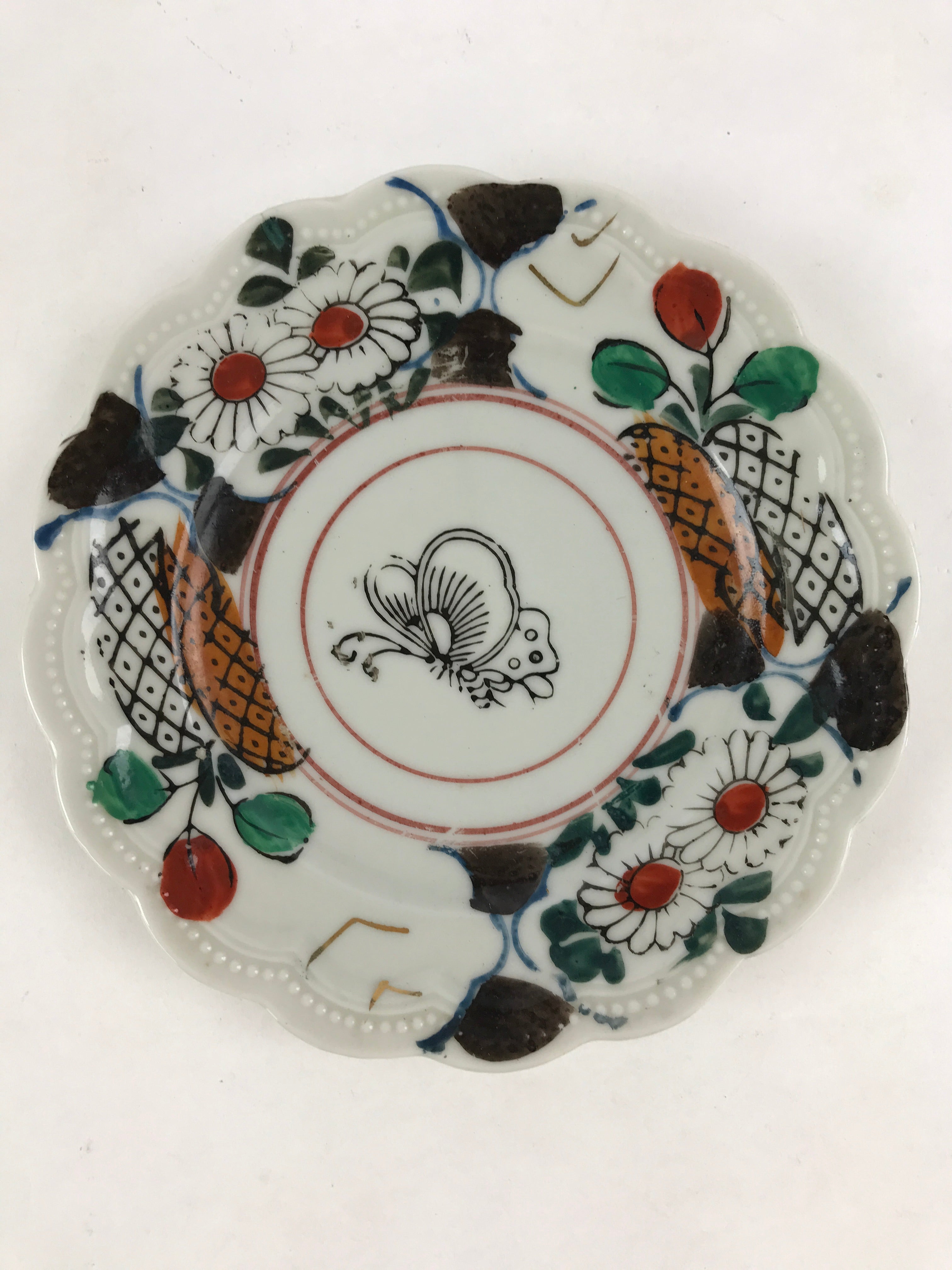 Antique Japanese Porcelain Plate White Floral Butterfly Kozara Yakimono PY468
