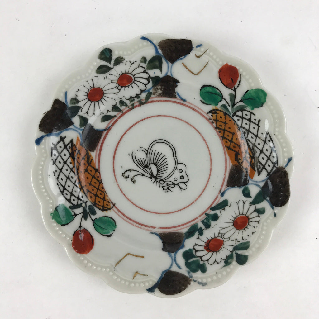 Antique Japanese Porcelain Plate White Floral Butterfly Kozara Yakimono PY468