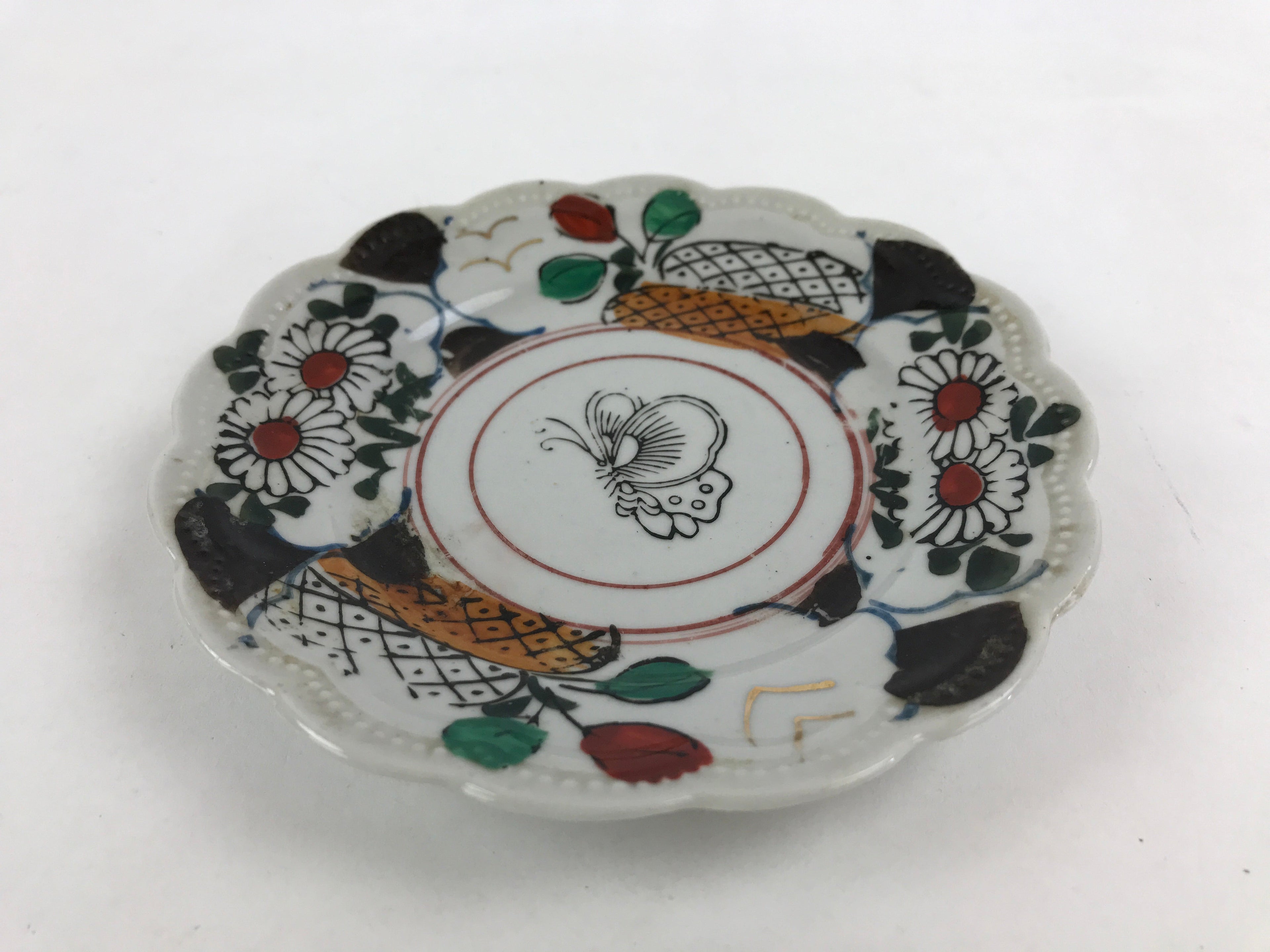 Antique Japanese Porcelain Plate White Floral Butterfly Kozara Yakimono PY469