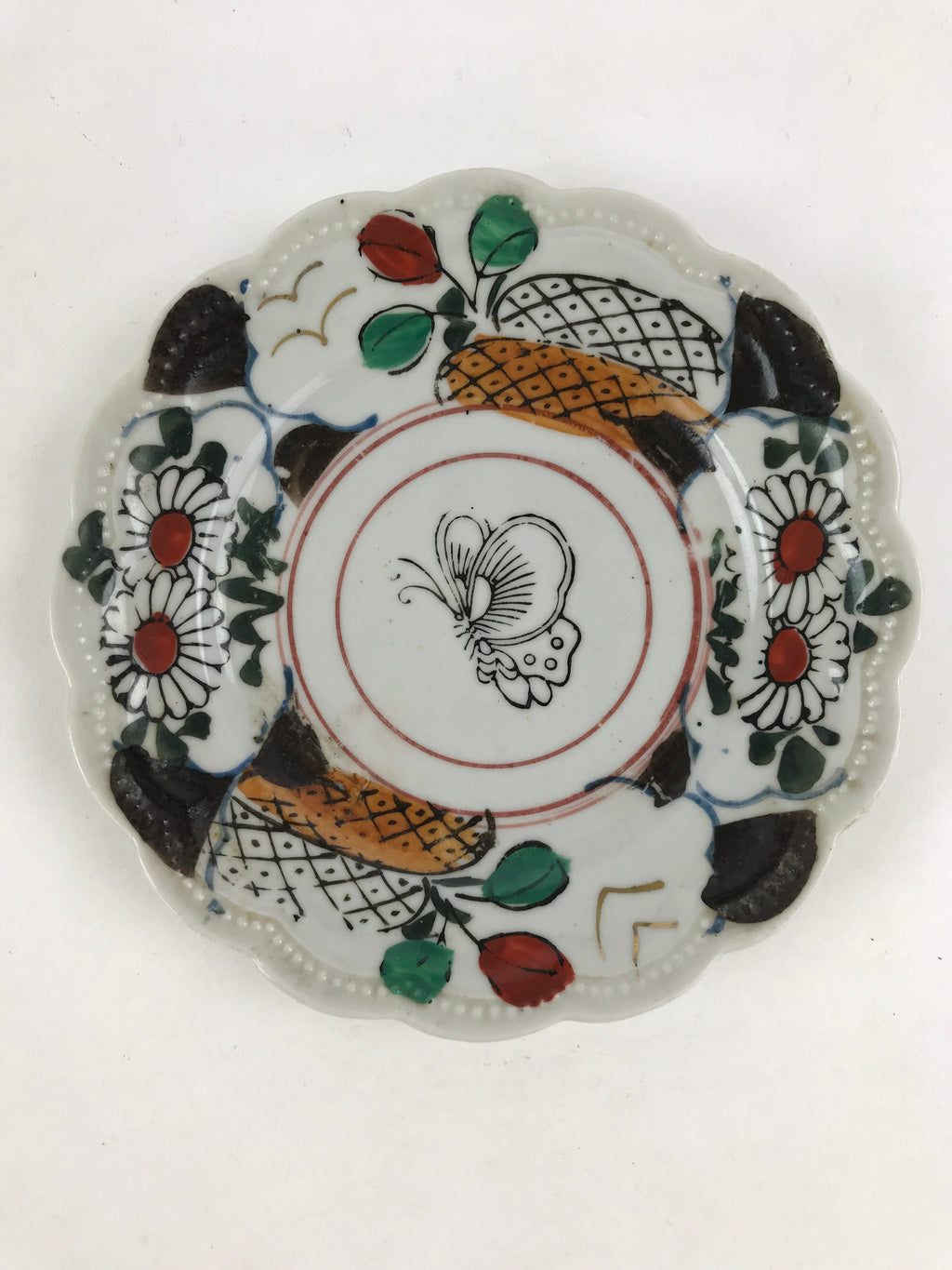 Antique Japanese Porcelain Plate White Floral Butterfly Kozara Yakimono PY469