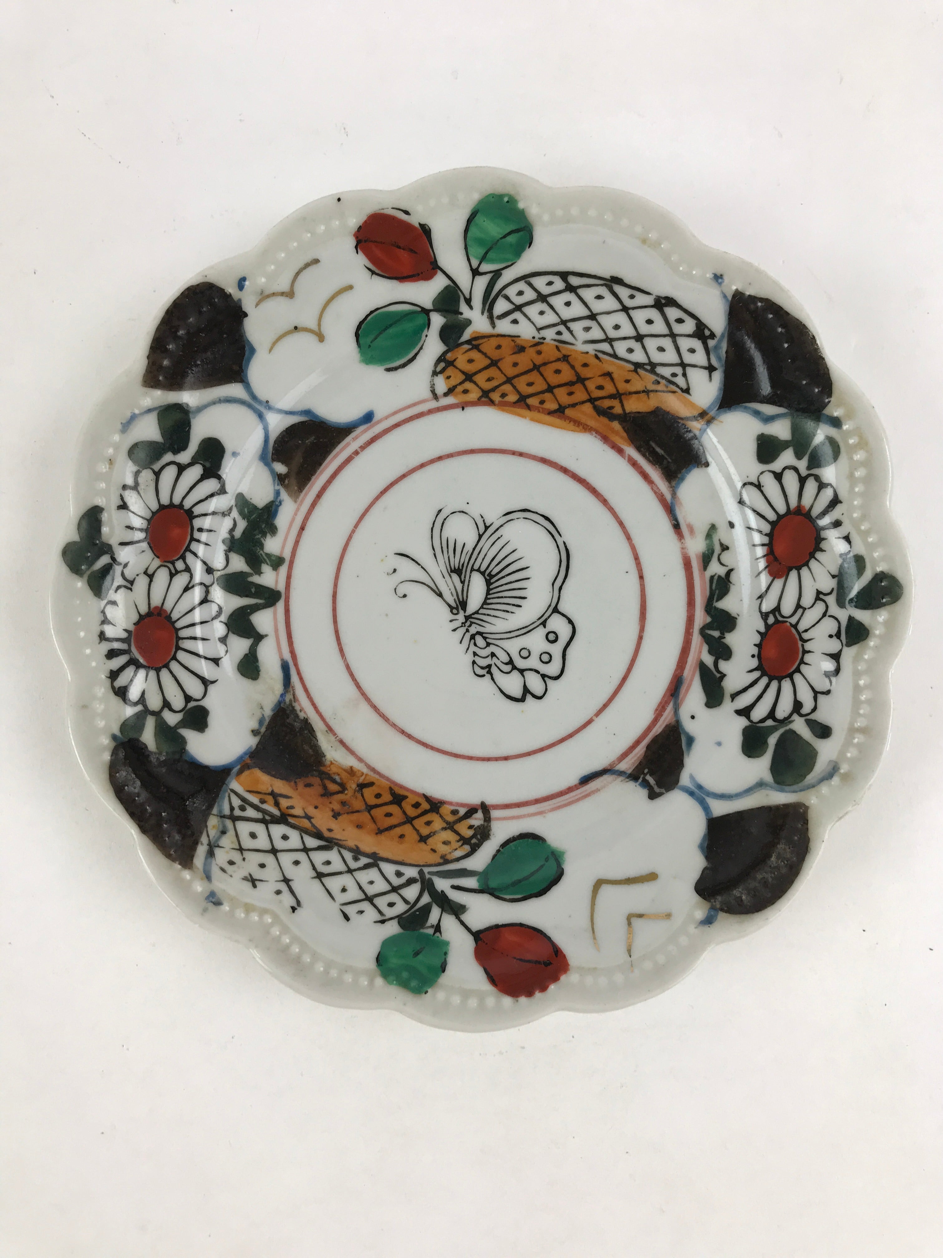 Antique Japanese Porcelain Plate White Floral Butterfly Kozara Yakimono PY469