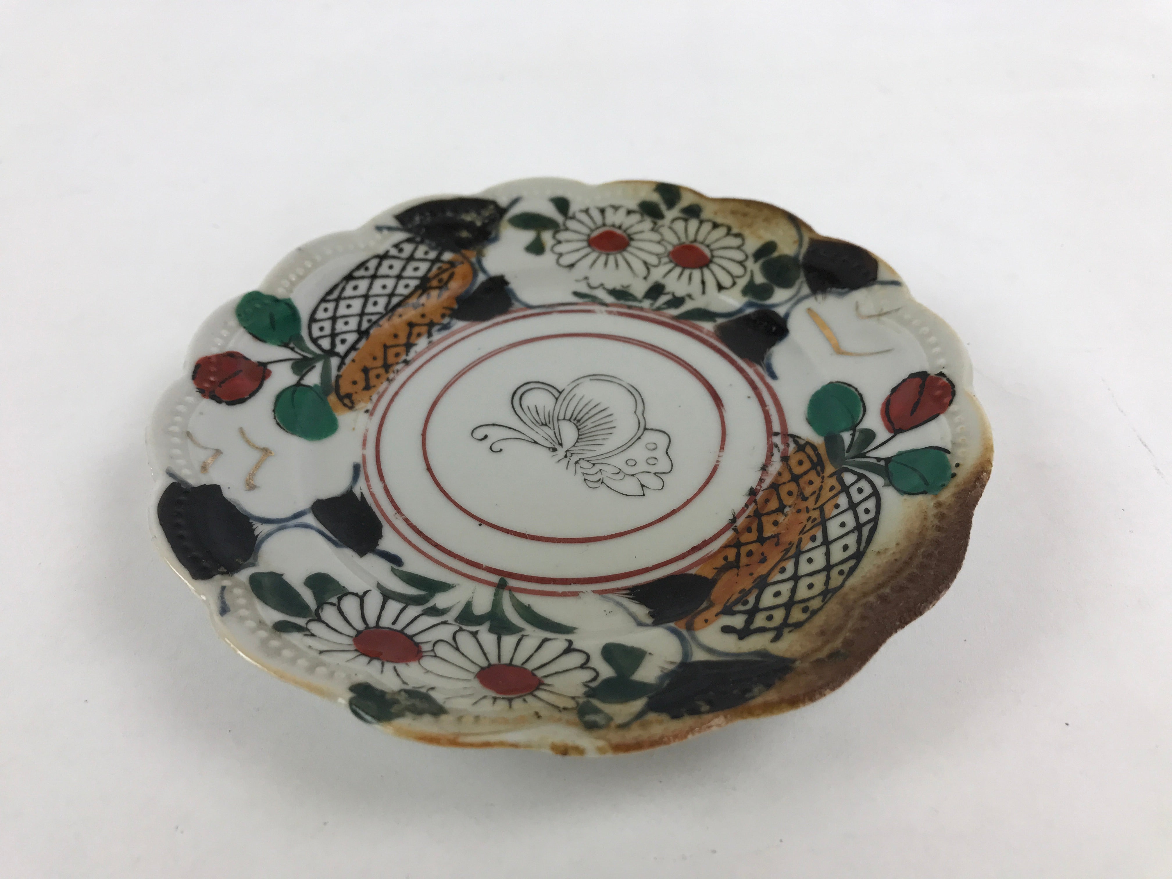 Antique Japanese Porcelain Plate White Floral Butterfly Kozara Yakimono PY470