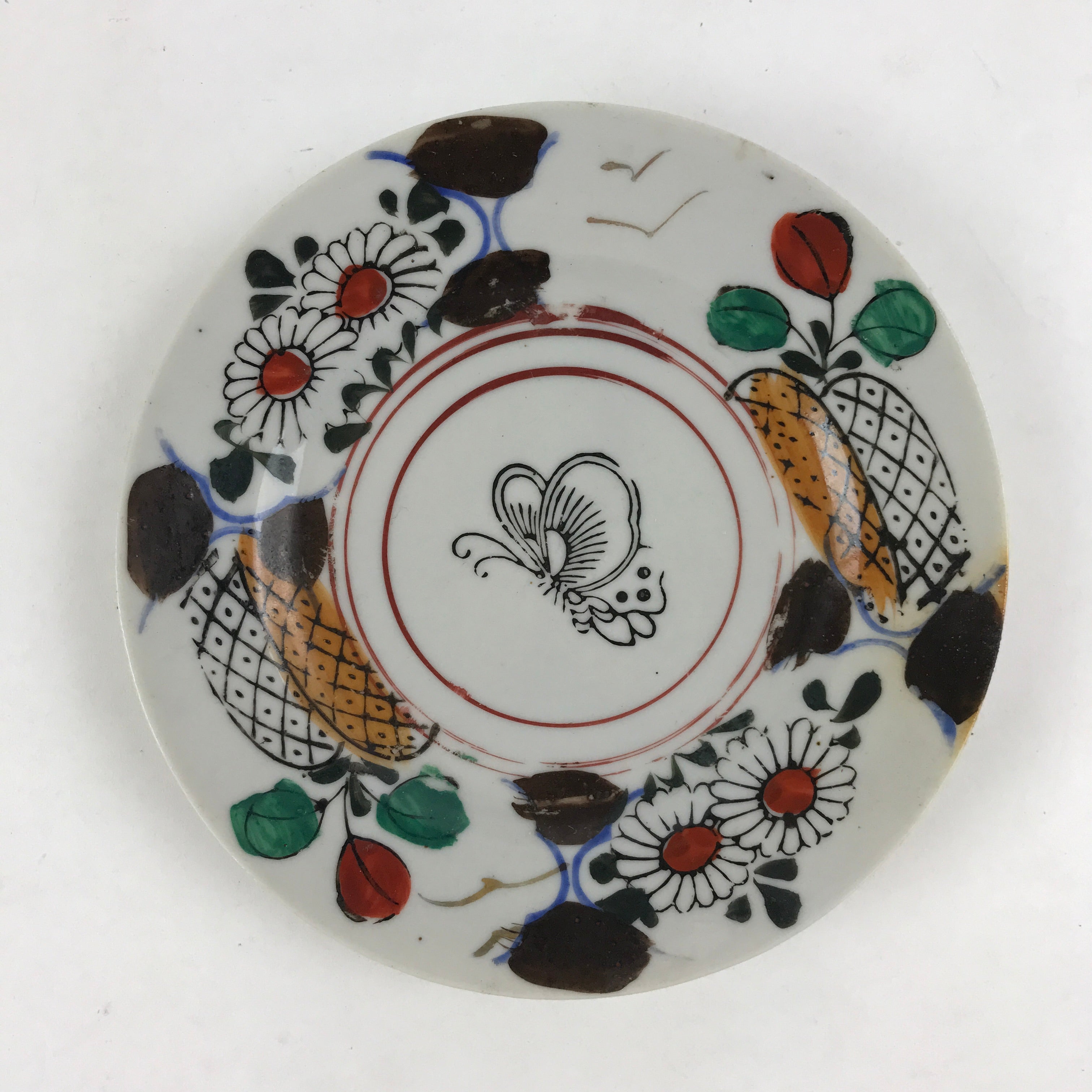 Antique Japanese Porcelain Plate White Floral Butterfly Kozara Yakimono PY474