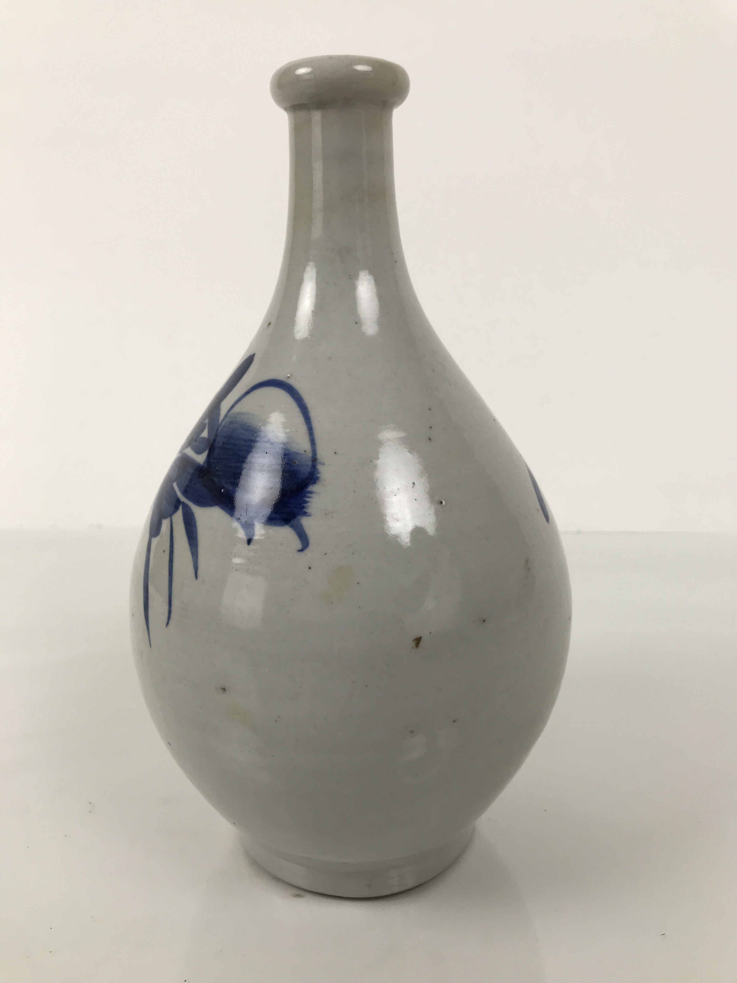 Antique Japanese Porcelain Sake Bottle Tokkuri Gray Blue Floral