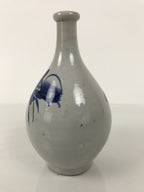 Antique Japanese Porcelain Sake Bottle Tokkuri Gray Blue Floral Long Neck TS900
