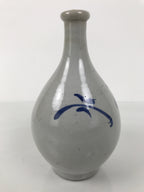 Antique Japanese Porcelain Sake Bottle Tokkuri Gray Blue Floral Long Neck TS900