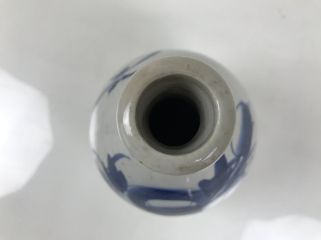 Antique Japanese Porcelain Sake Bottle Tokkuri Gray Blue Floral Long Neck TS900