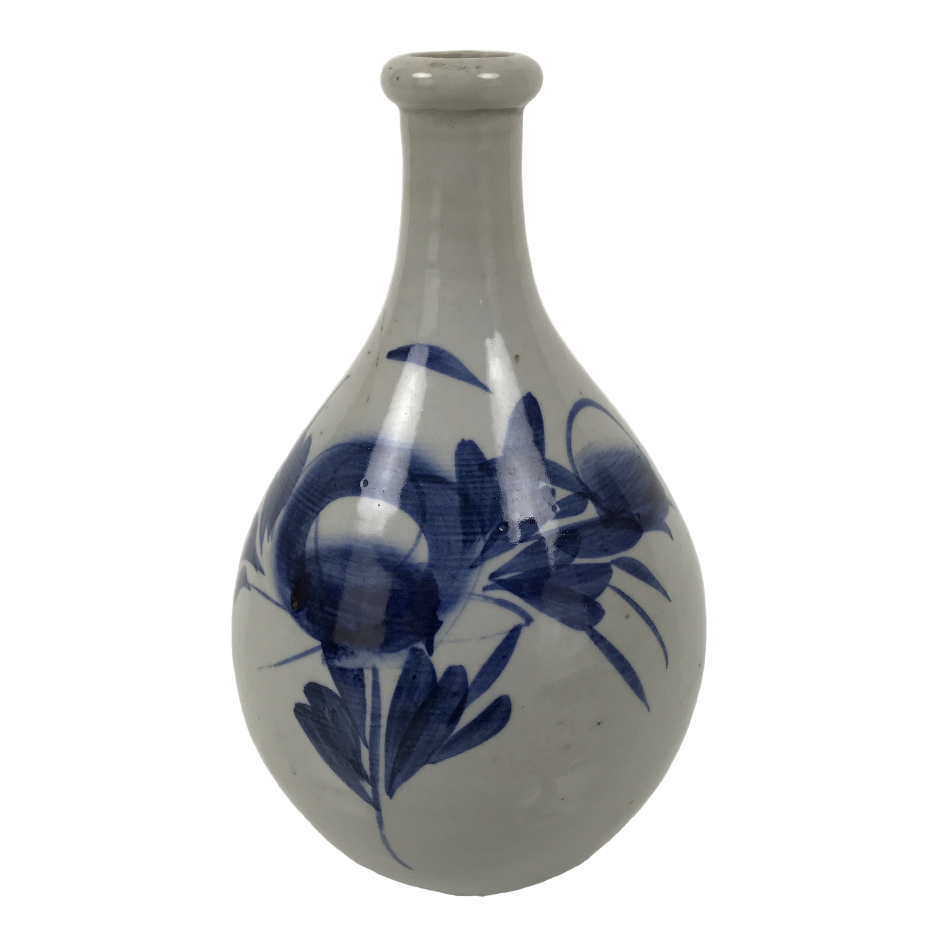 Antique Japanese Porcelain Sake Bottle Tokkuri Gray Blue Floral