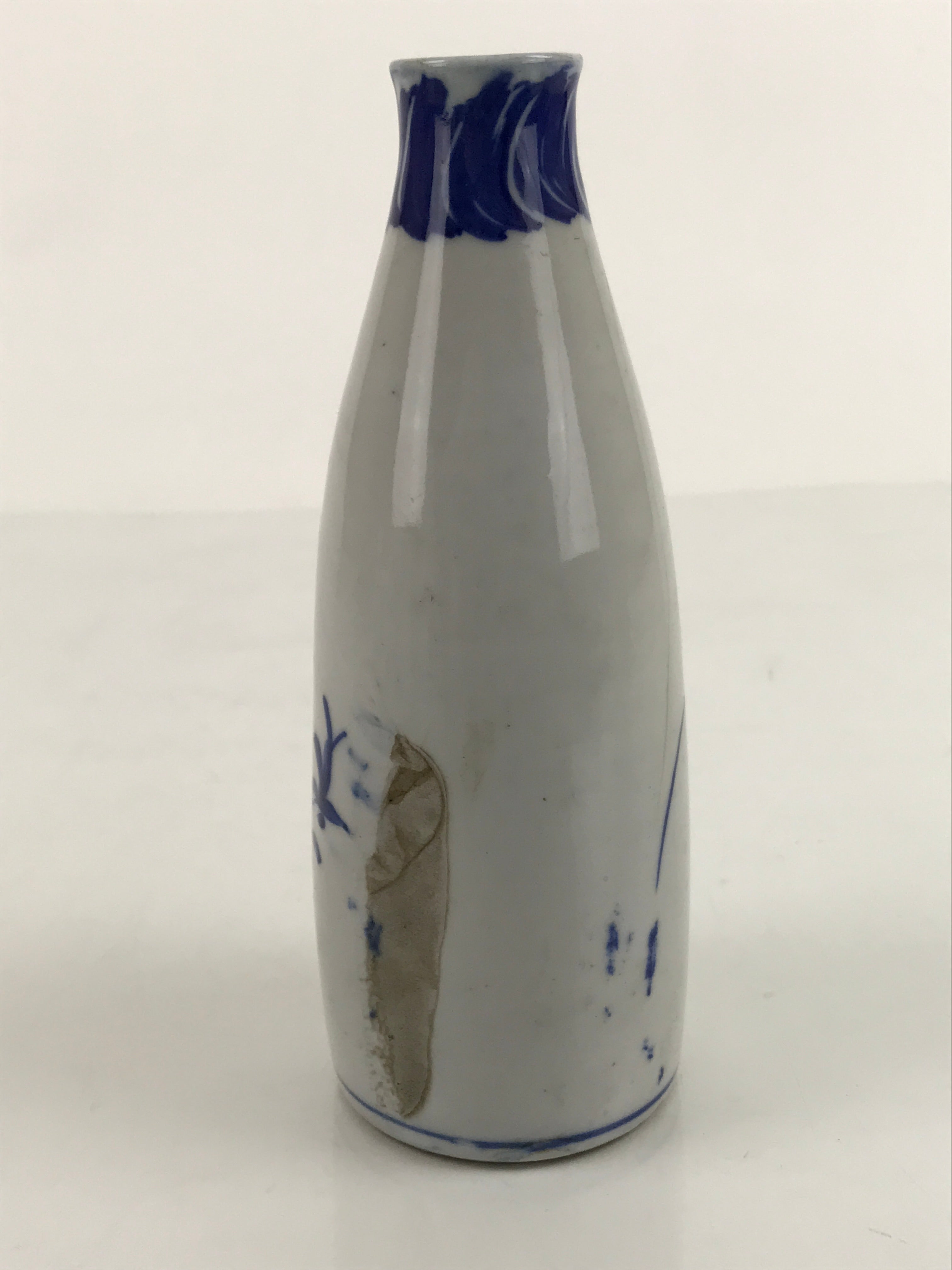 Antique Japanese Porcelain Sake Bottle Tokkuri Imari Blue Sometsuke Peony TS680