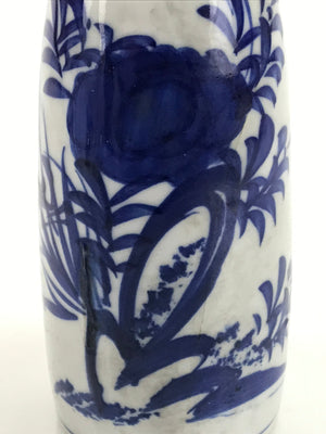 Antique Japanese Porcelain Sake Bottle Tokkuri Imari Blue Sometsuke Peony TS680
