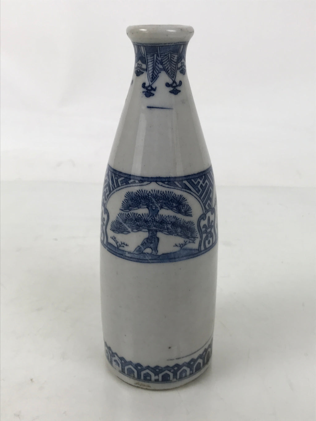 Antique Japanese Porcelain Sake Bottle Tokkuri White Blue Shochikubai Pine TS818