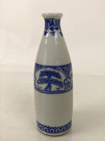 Antique Japanese Porcelain Sake Bottle Tokkuri White Blue Shochikubai Pine TS819