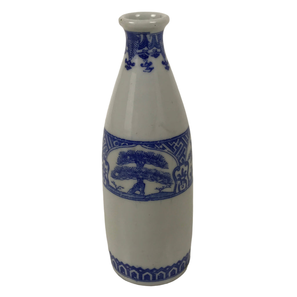 Antique Japanese Porcelain Sake Bottle Tokkuri White Blue Shochikubai Pine TS819