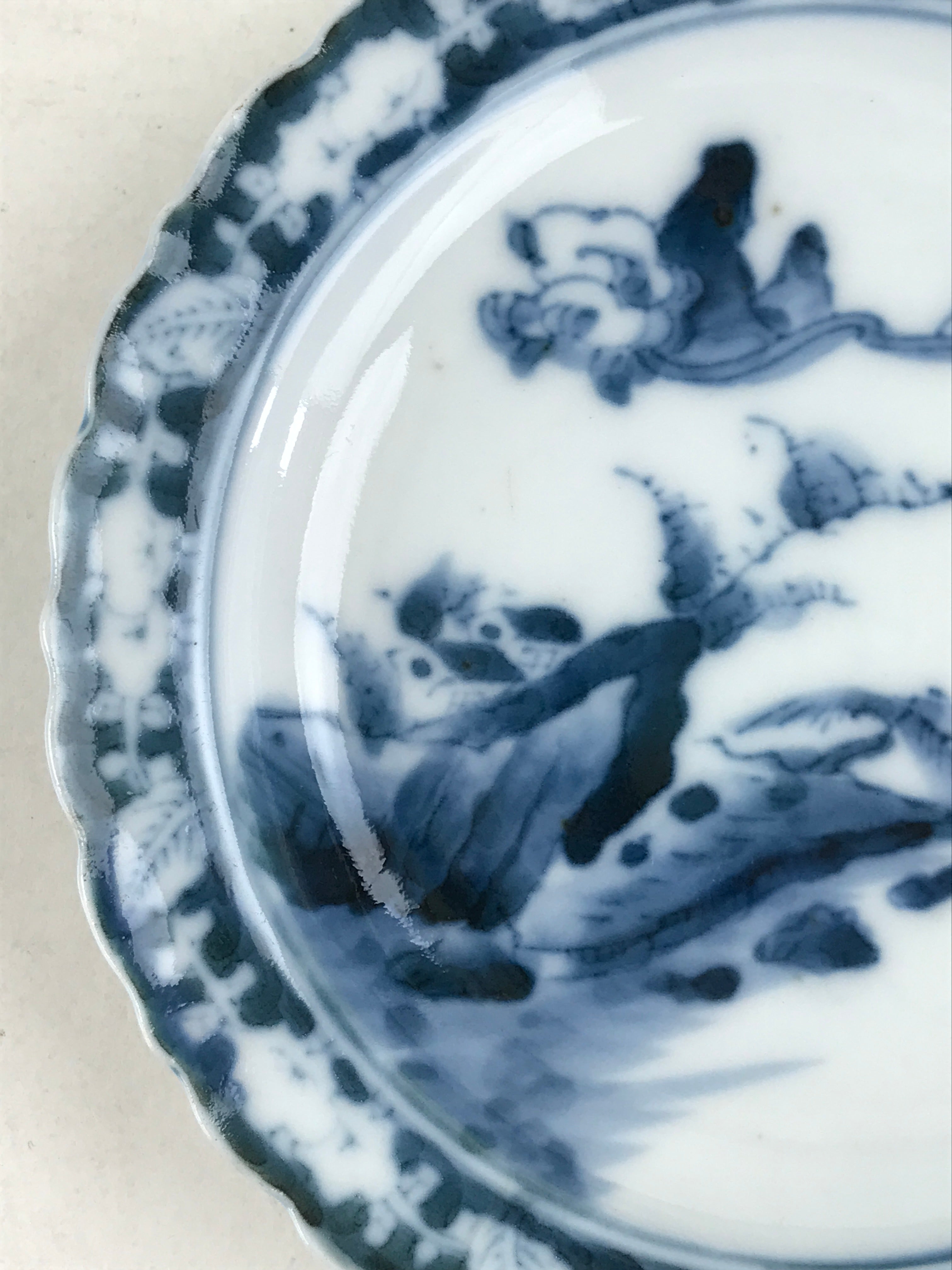 Antique Japanese Porcelain Side Plate Blue Sometsuke Mountain Road Kozara PY312