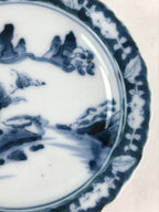 Antique Japanese Porcelain Side Plate Blue Sometsuke Mountain Road Kozara PY312