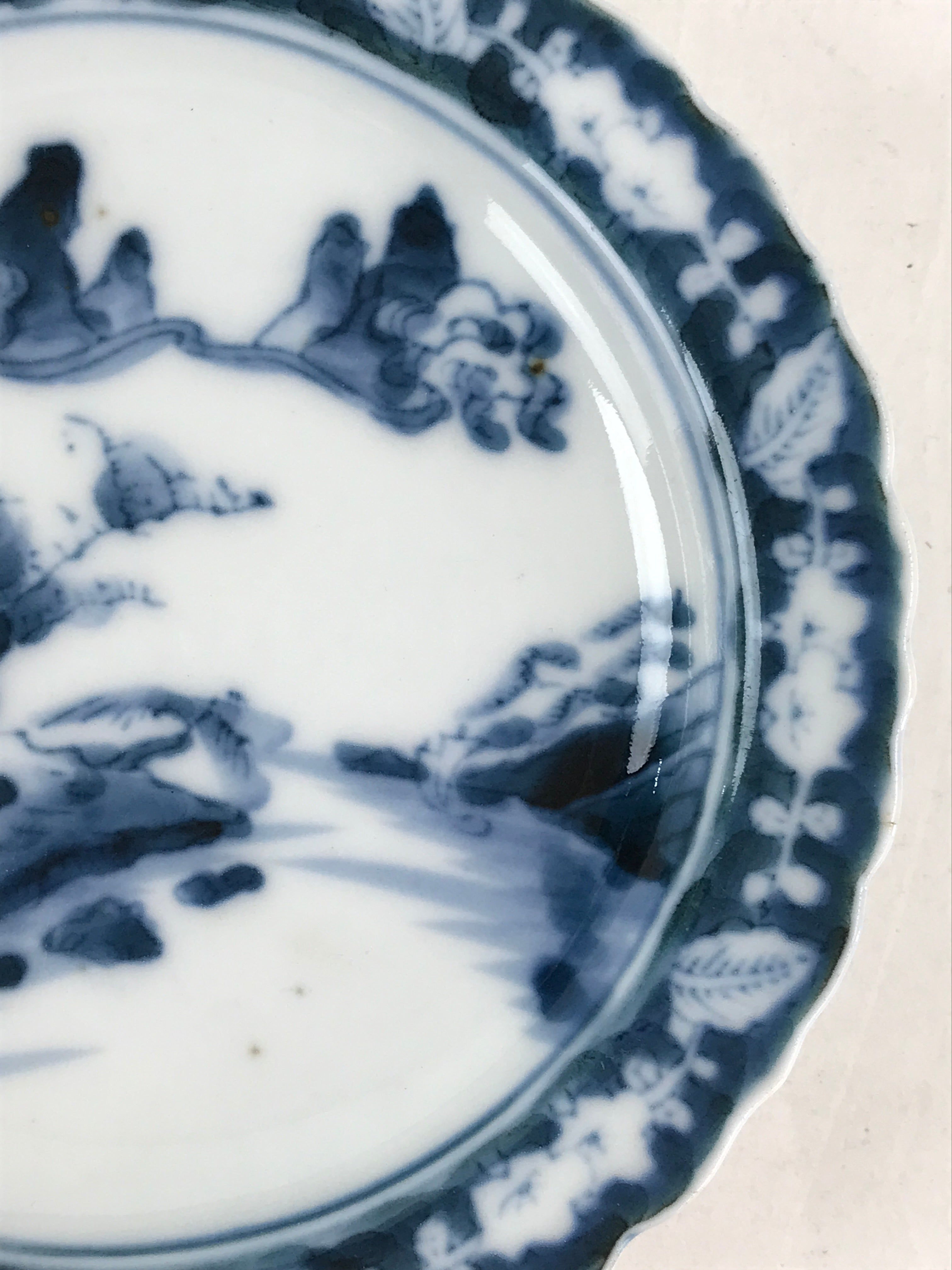 Antique Japanese Porcelain Side Plate Blue Sometsuke Mountain Road Kozara PY312