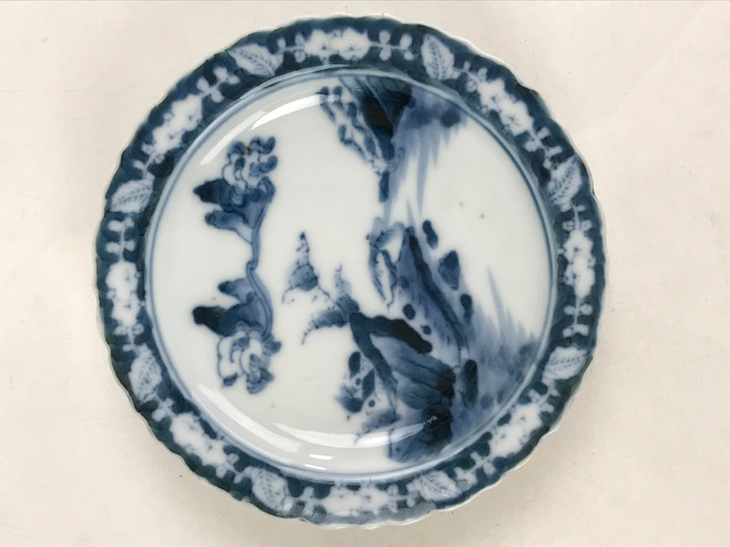 Antique Japanese Porcelain Side Plate Blue Sometsuke Mountain Road Kozara PY312