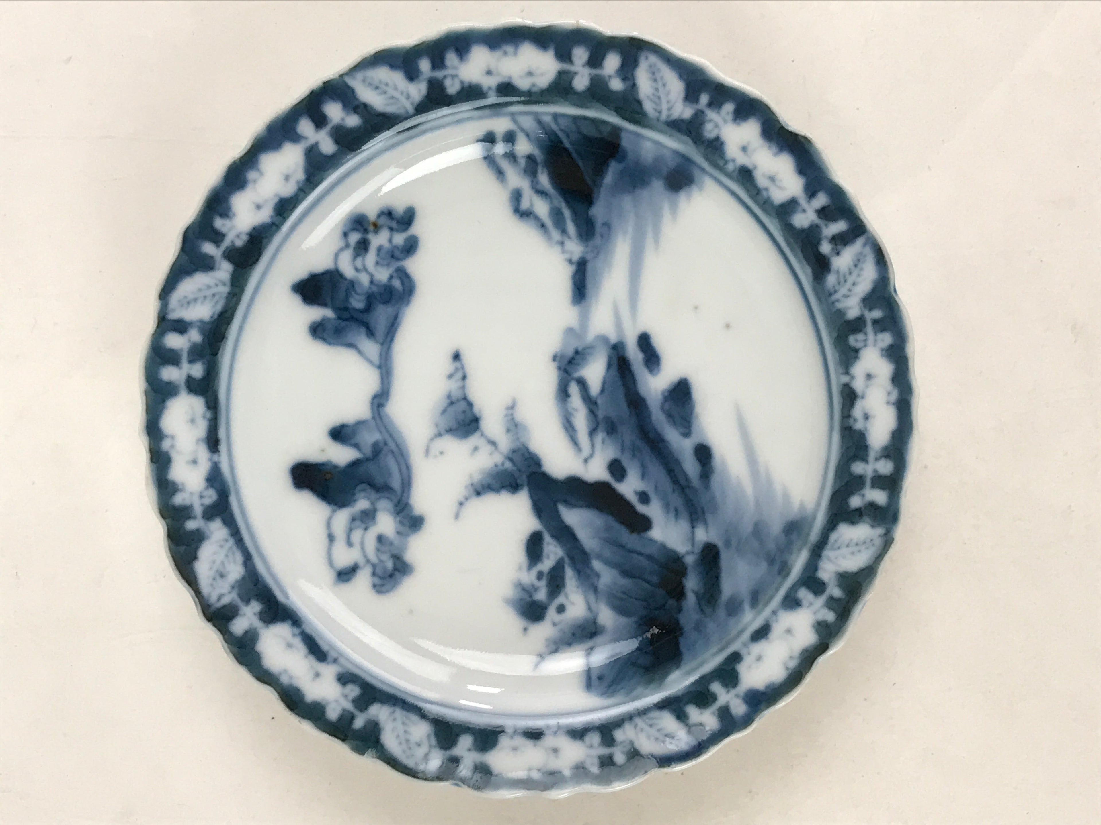 Antique Japanese Porcelain Side Plate Blue Sometsuke Mountain Road Kozara PY312