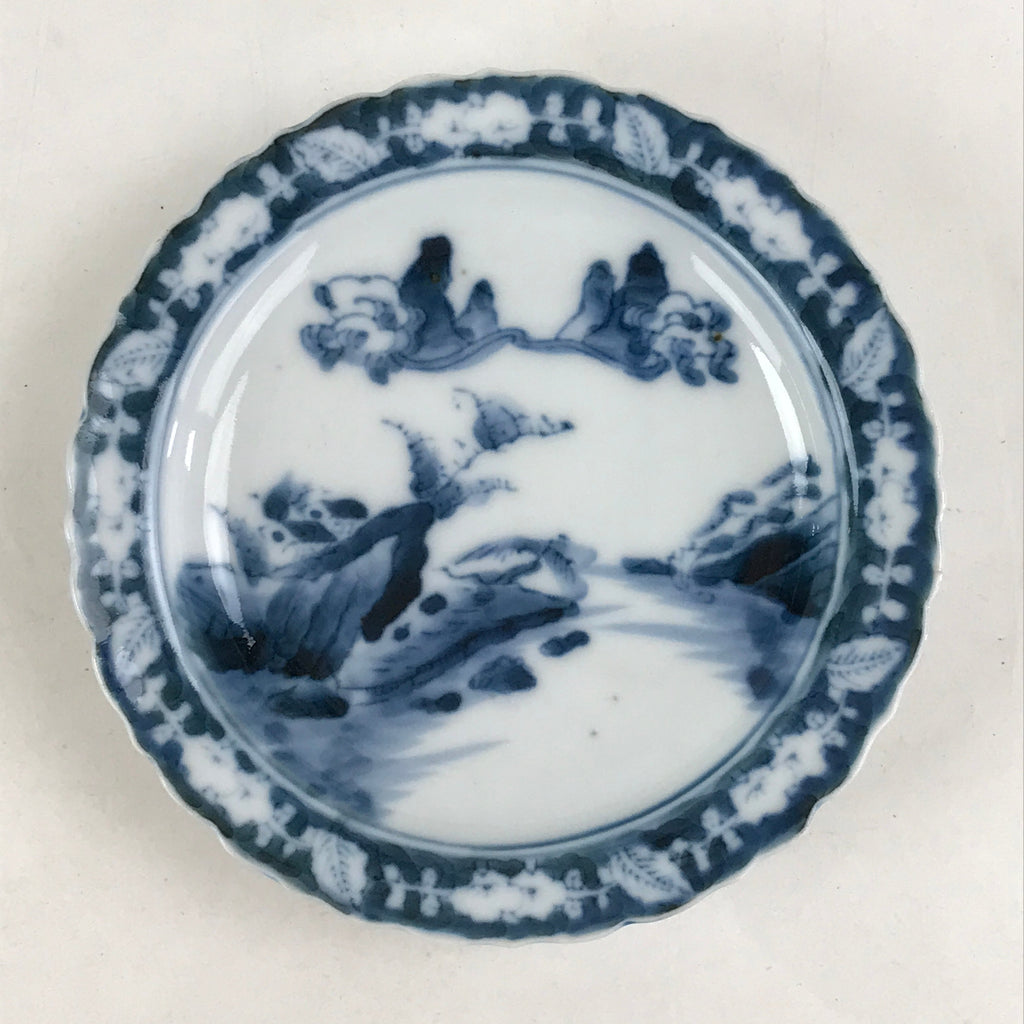 Antique Japanese Porcelain Side Plate Blue Sometsuke Mountain Road Kozara PY312