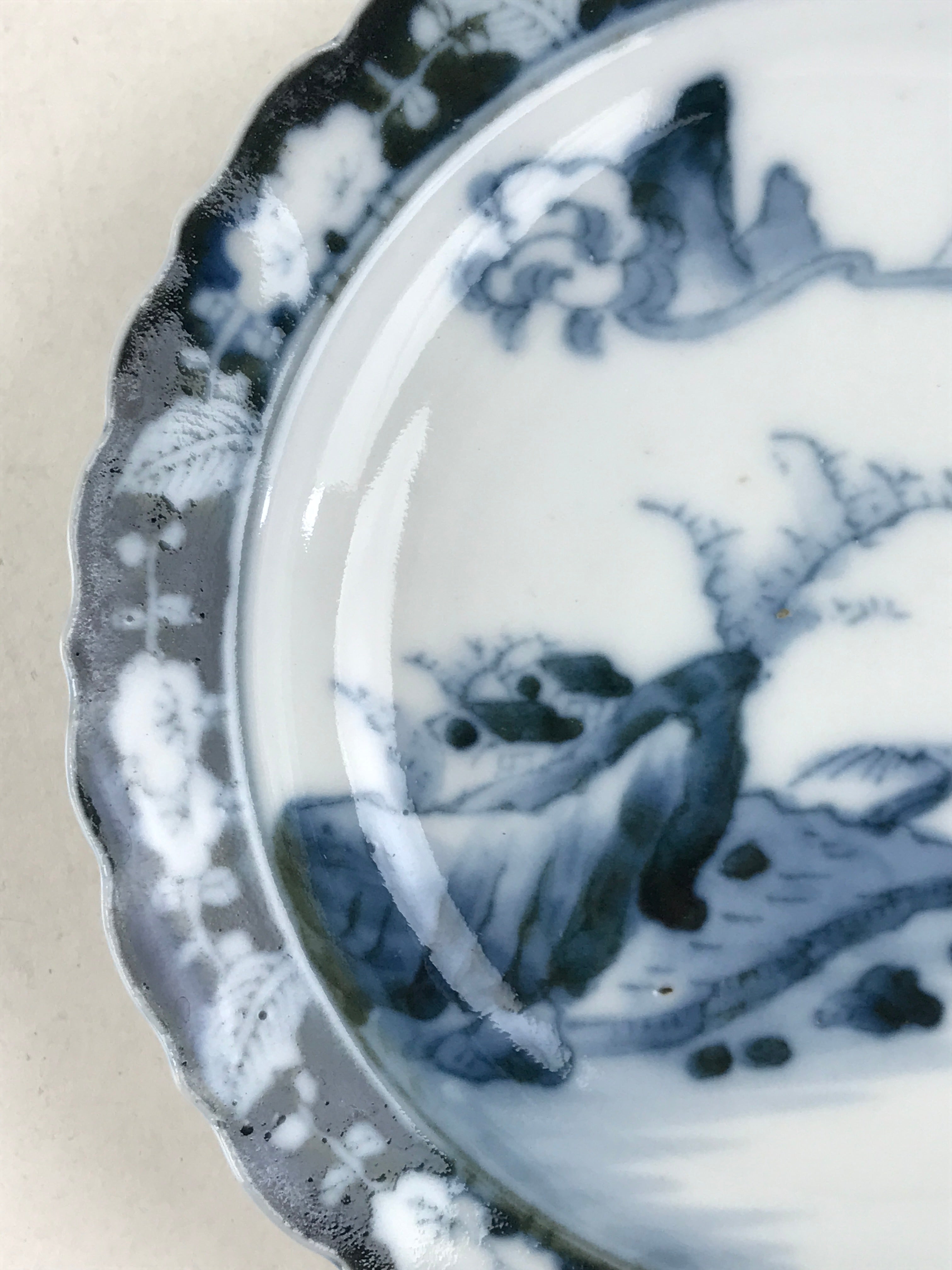 Antique Japanese Porcelain Side Plate Blue Sometsuke Mountain Road Kozara PY313