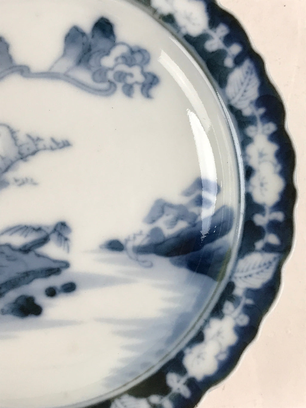 Antique Japanese Porcelain Side Plate Blue Sometsuke Mountain Road Kozara PY313