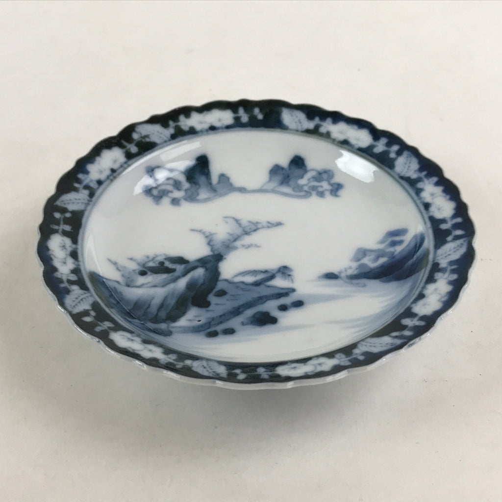 Antique Japanese Porcelain Side Plate Blue Sometsuke Mountain Road Kozara PY313