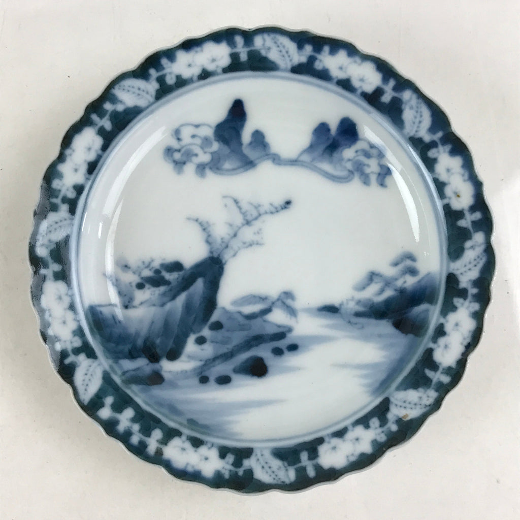 Antique Japanese Porcelain Side Plate Blue Sometsuke Mountain Road Kozara PY314