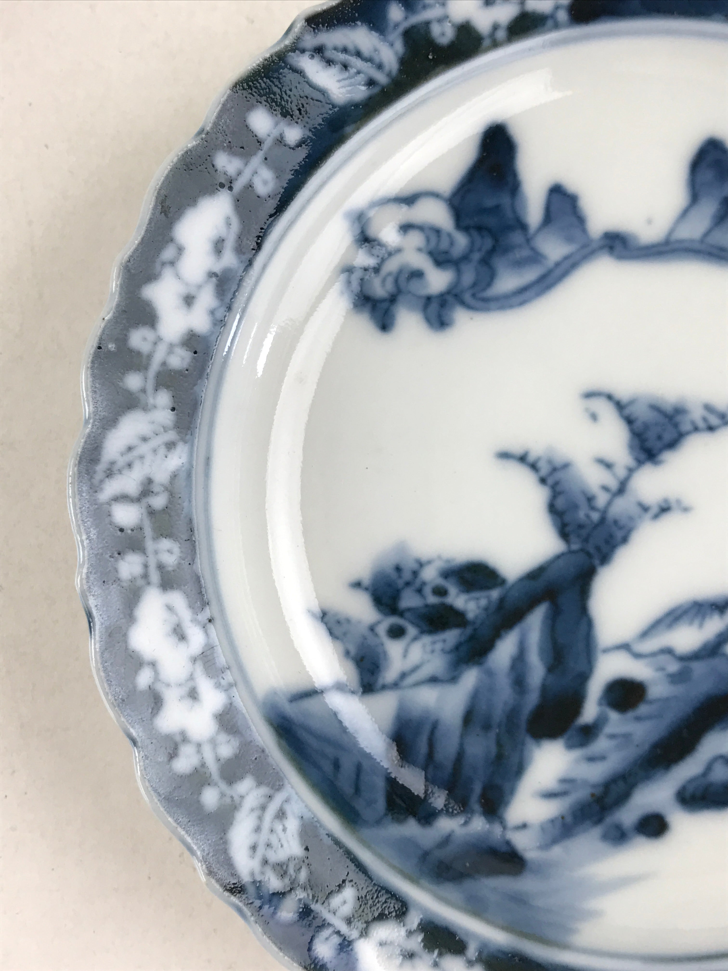 Antique Japanese Porcelain Side Plate Blue Sometsuke Mountain Road Kozara PY316