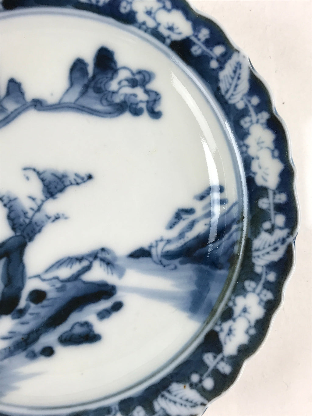 Antique Japanese Porcelain Side Plate Blue Sometsuke Mountain Road Kozara PY316
