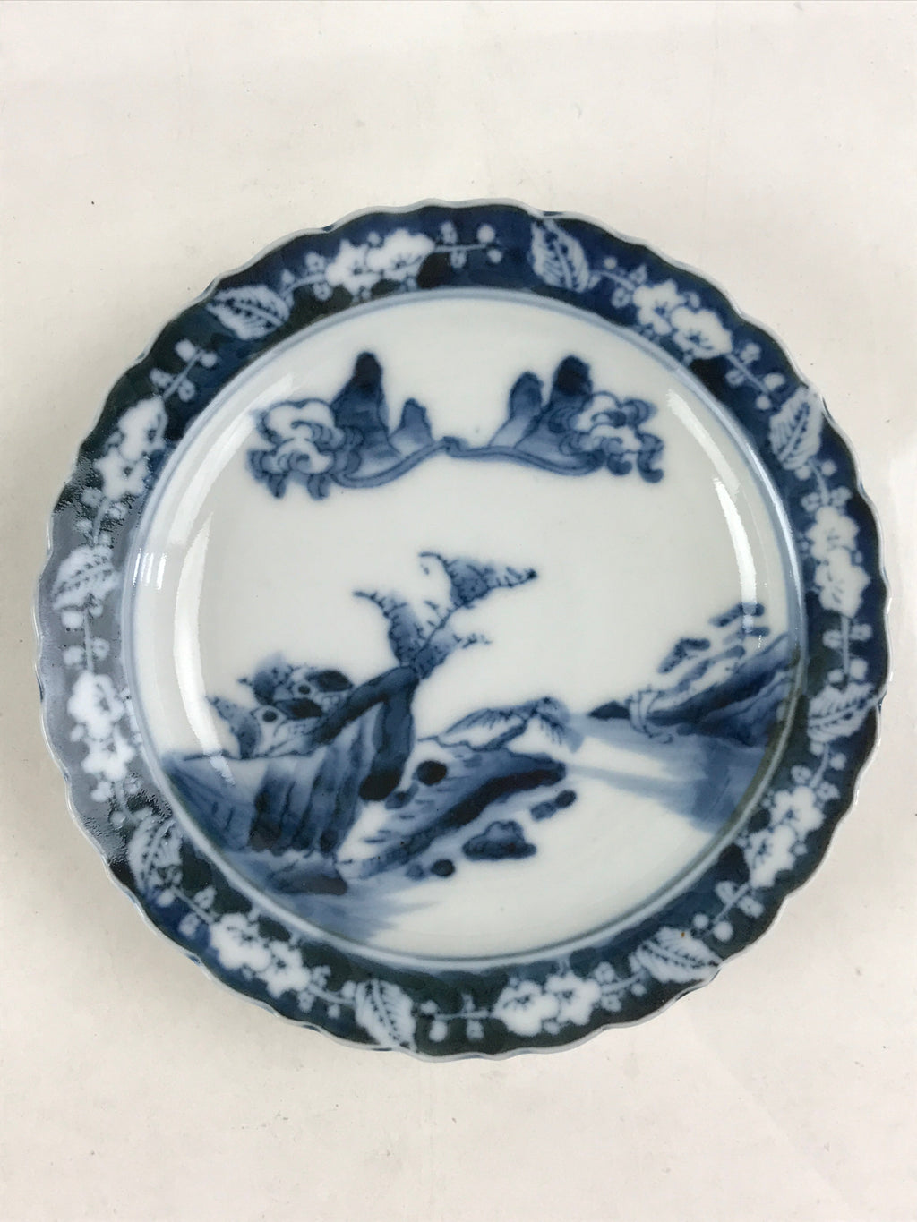 Antique Japanese Porcelain Side Plate Blue Sometsuke Mountain Road Kozara PY316