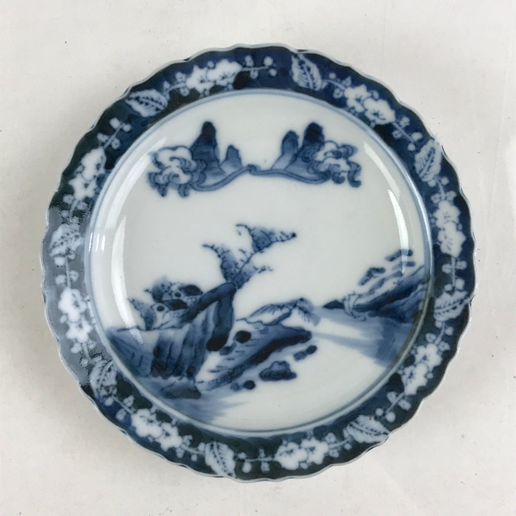 Antique Japanese Porcelain Side Plate Blue Sometsuke Mountain Road Kozara PY316