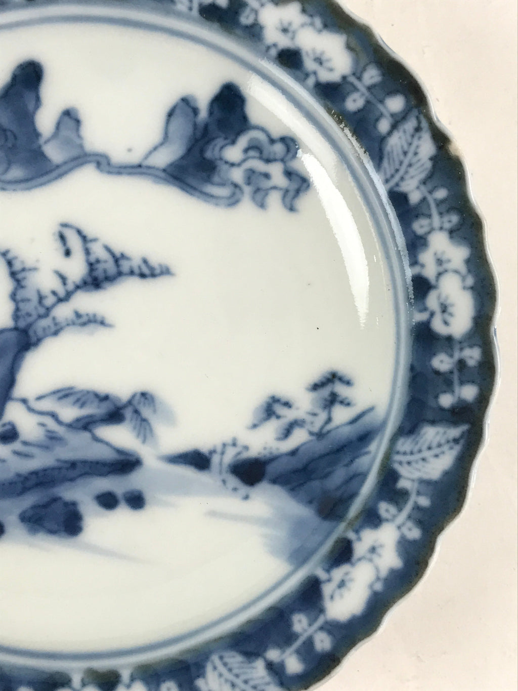 Antique Japanese Porcelain Side Plate Blue Sometsuke Mountain Road Kozara PY317