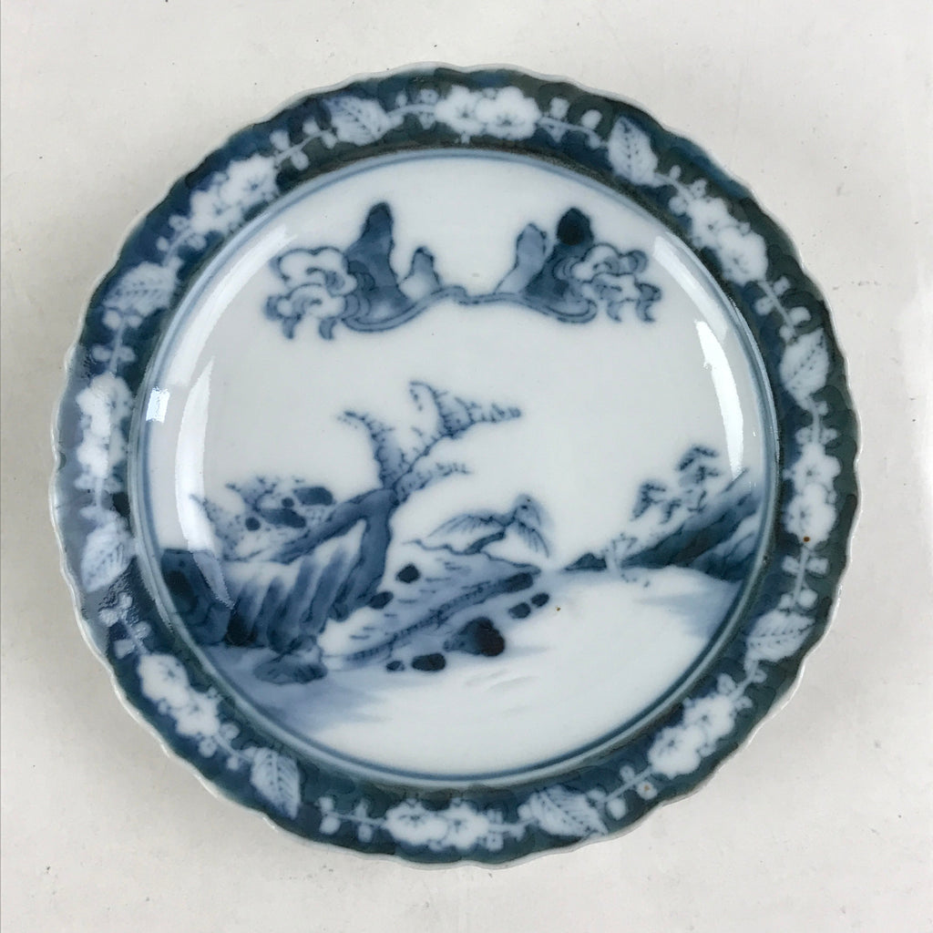 Antique Japanese Porcelain Side Plate Blue Sometsuke Mountain Road Kozara PY318