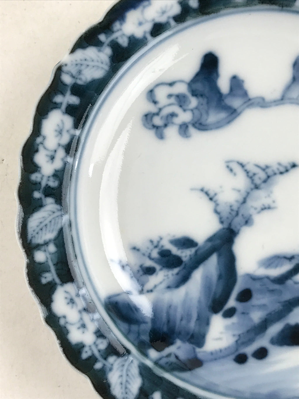 Antique Japanese Porcelain Side Plate Blue Sometsuke Mountain Road Kozara PY321