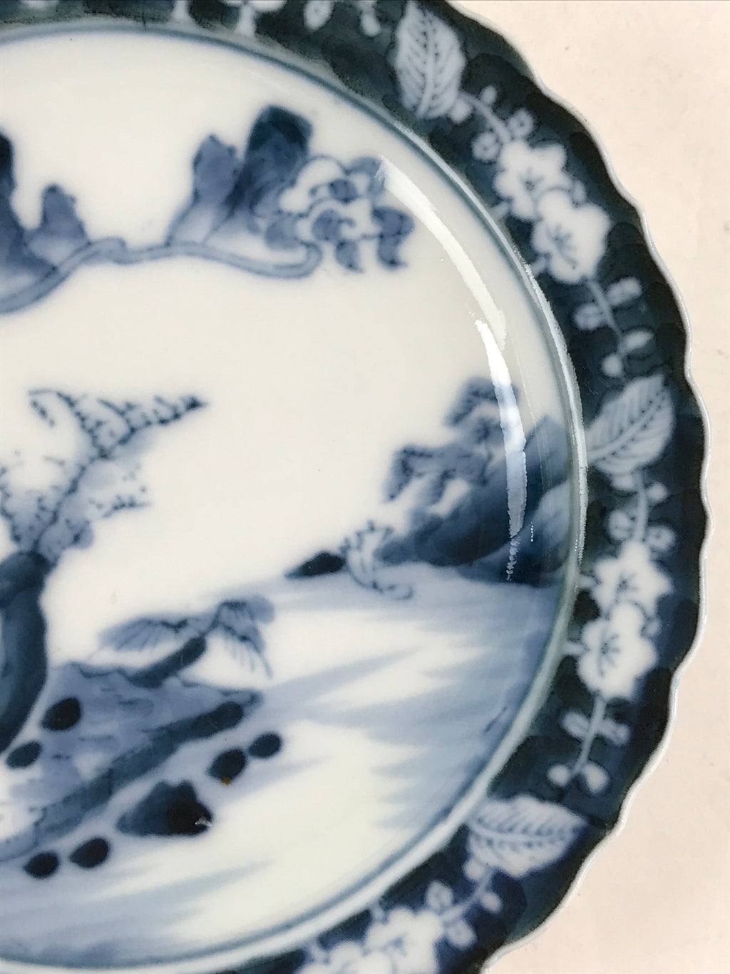 Antique Japanese Porcelain Side Plate Blue Sometsuke Mountain Road Kozara PY321