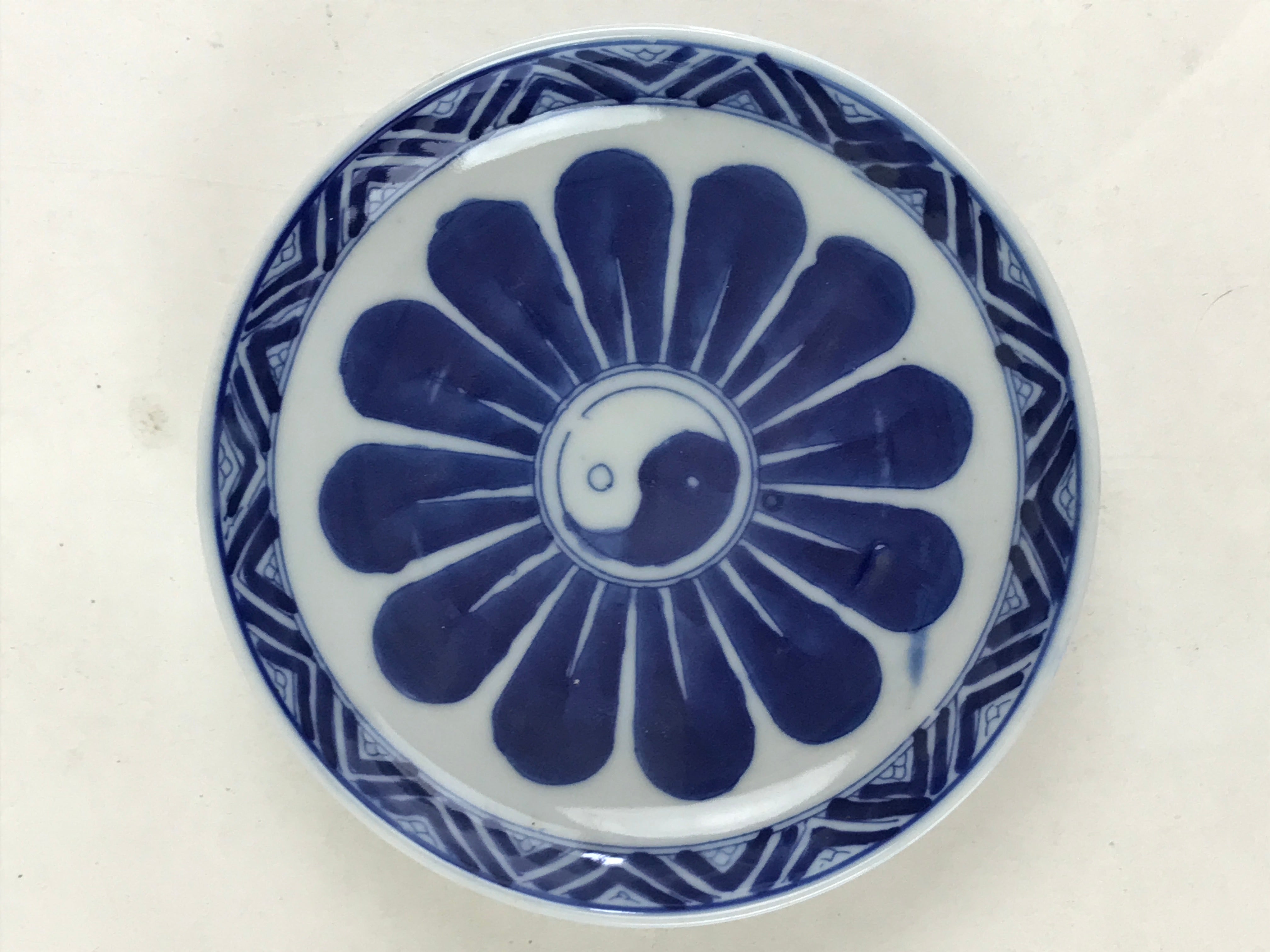 Antique Japanese Porcelain Small Bowl Plate Blue Sometsuke Flower Kozara PY297