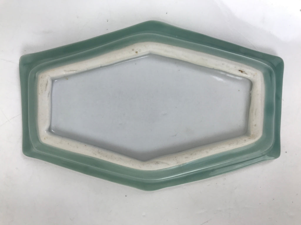 Antique Japanese Porcelain Small Plate Kozara Hexagon Celadon Sayagata Y315