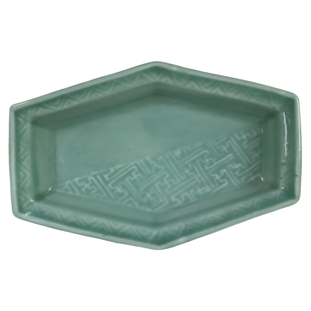 Antique Japanese Porcelain Small Plate Kozara Hexagon Celadon Sayagata Y320