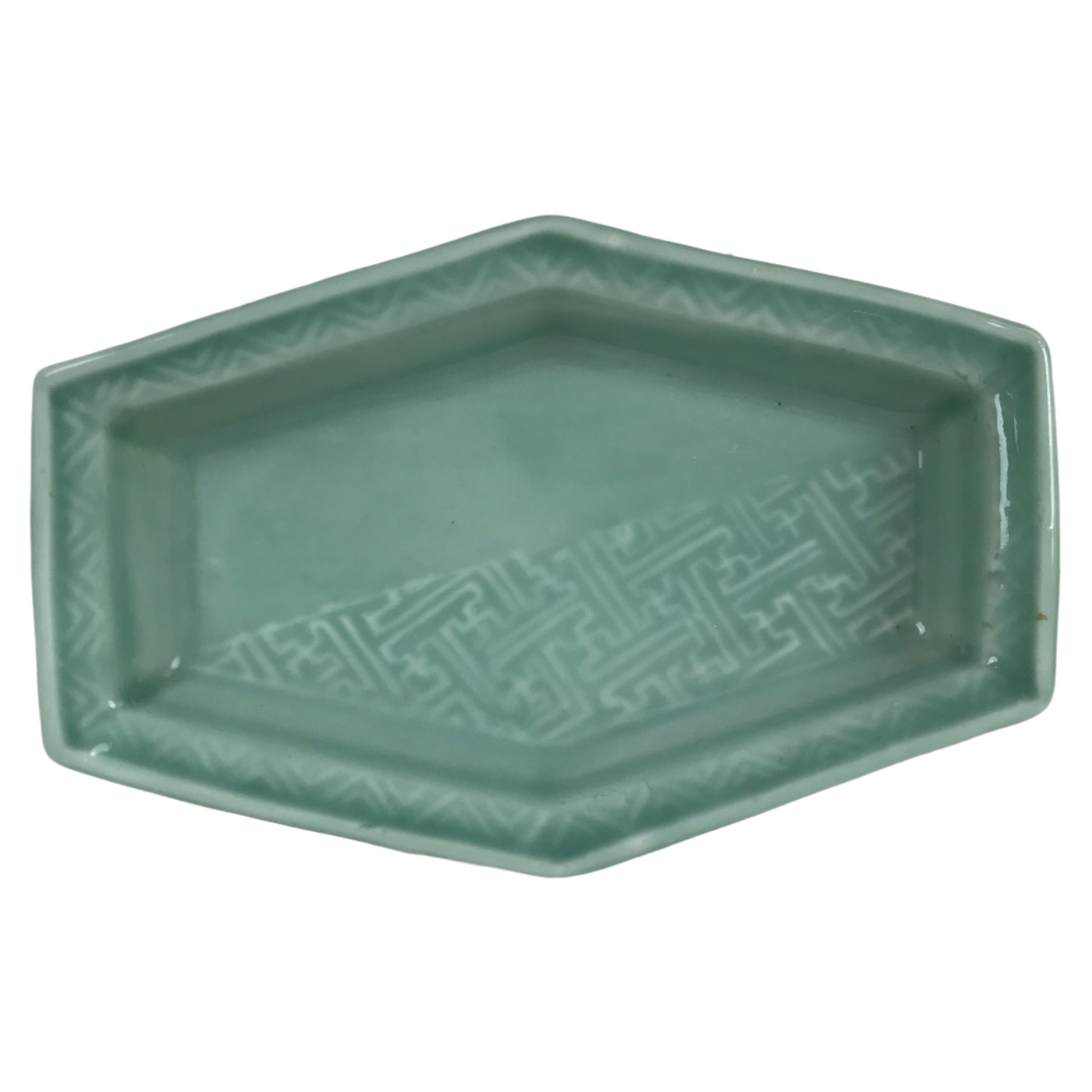Antique Japanese Porcelain Small Plate Kozara Hexagon Celadon Sayagata Y320