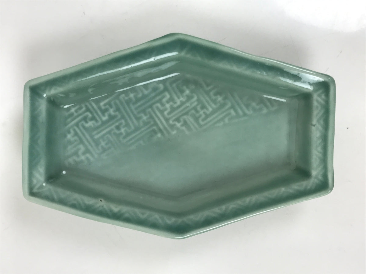 Antique Japanese Porcelain Small Plate Kozara Hexagon Celadon Sayagata Y324