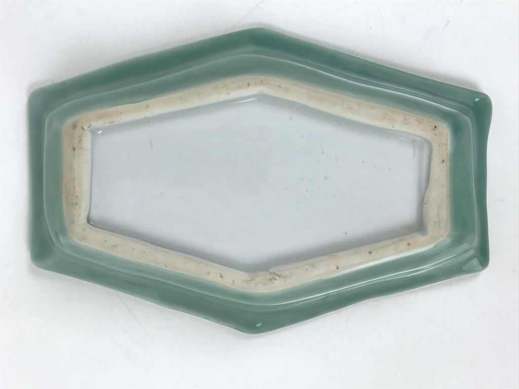 Antique Japanese Porcelain Small Plate Kozara Hexagon Celadon Sayagata Y324