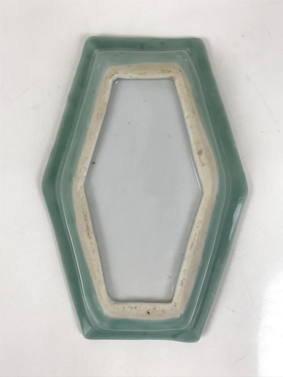 Antique Japanese Porcelain Small Plate Kozara Hexagon Celadon Sayagata Y325