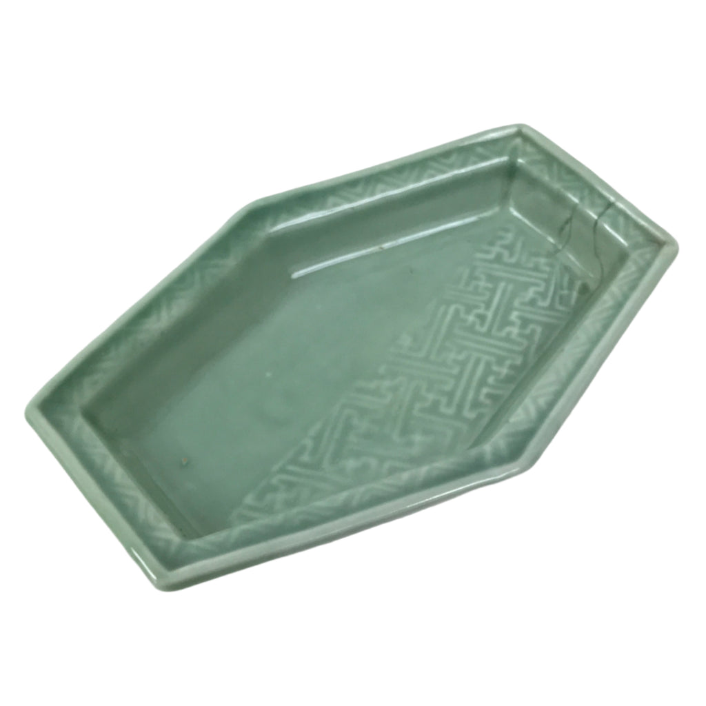 Antique Japanese Porcelain Small Plate Kozara Hexagon Celadon Sayagata Y326