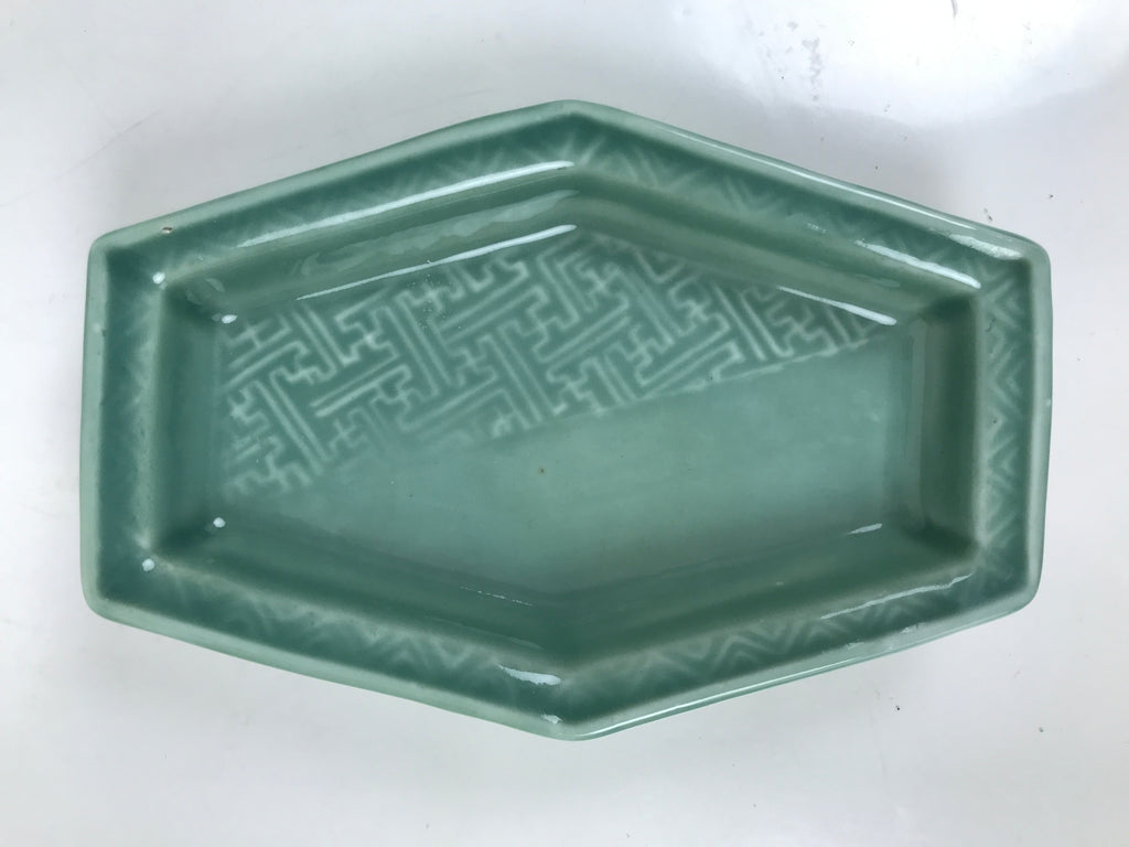 Antique Japanese Porcelain Small Plate Kozara Hexagon Celadon Sayagata Y328