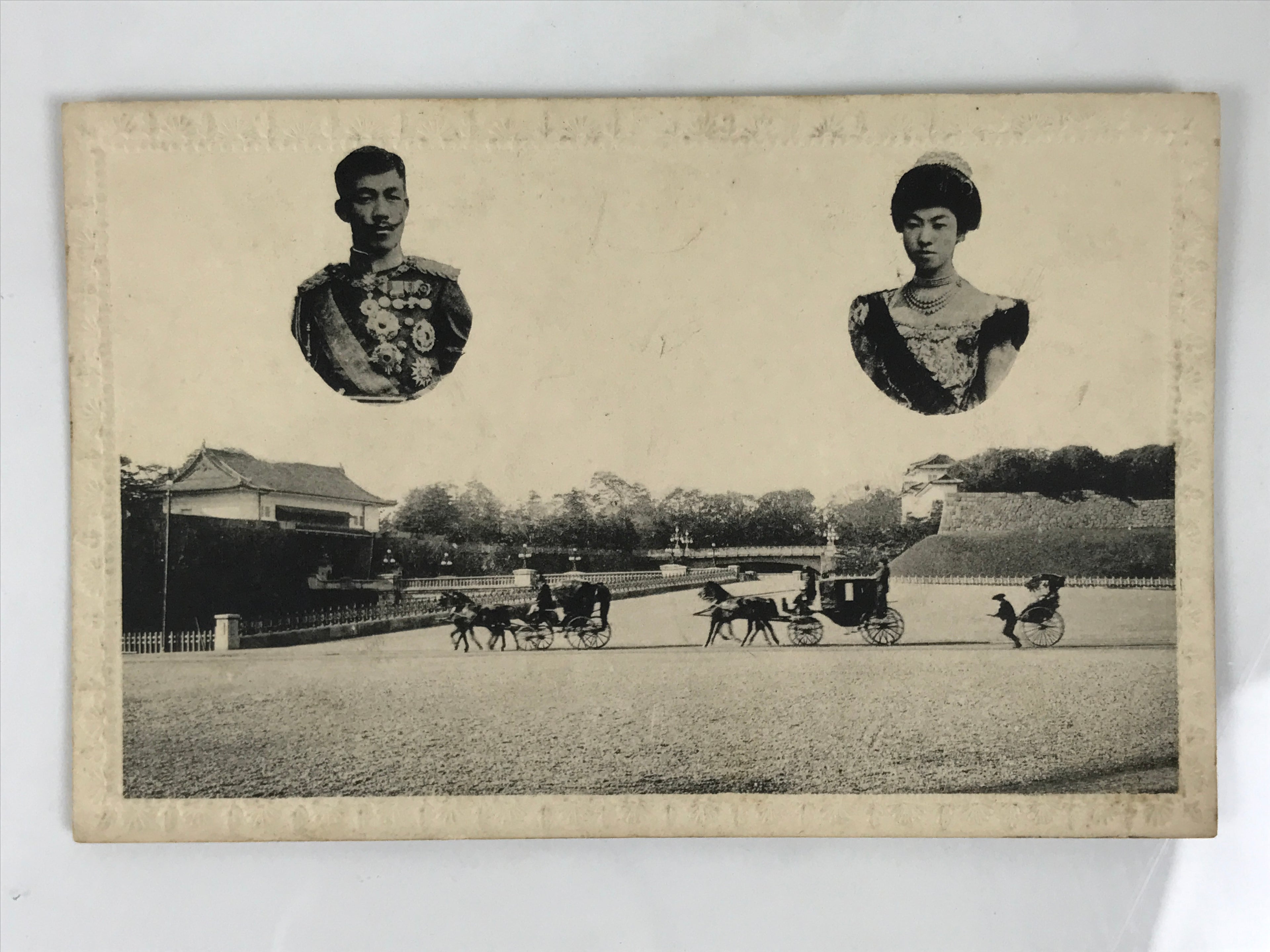 Antique Japanese Postcard Emperor Meiji Empress Shoken Paper Black White PC80