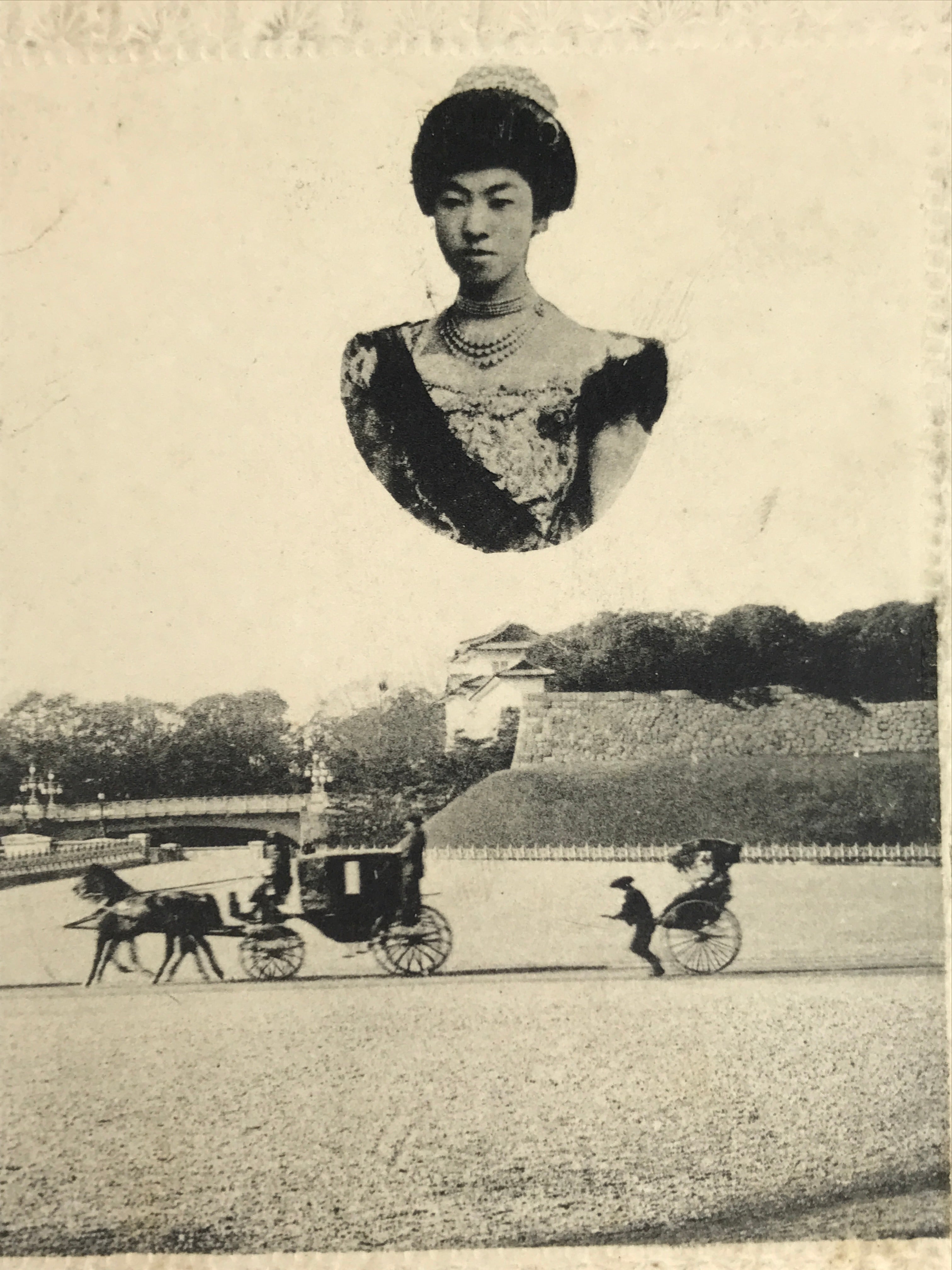 Antique Japanese Postcard Emperor Meiji Empress Shoken Paper Black White PC80