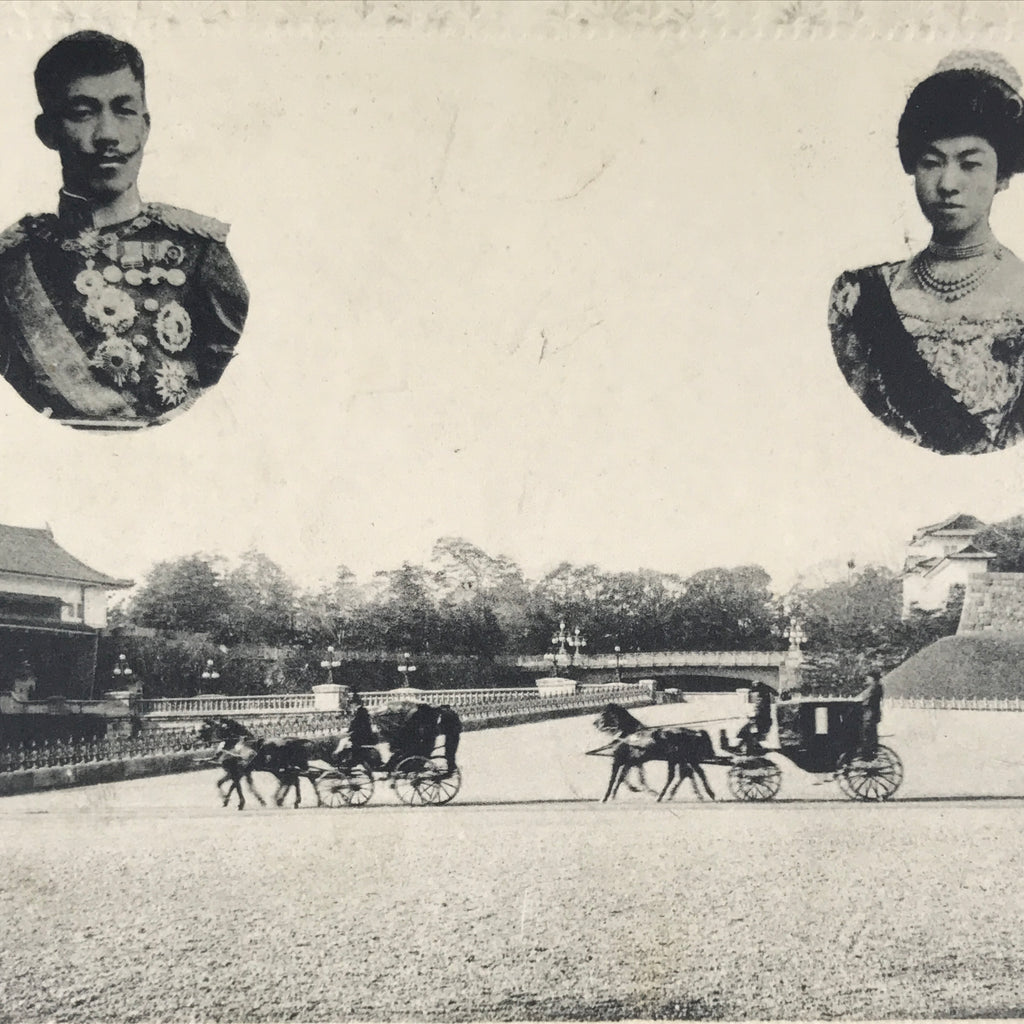 Antique Japanese Postcard Emperor Meiji Empress Shoken Paper Black White PC80